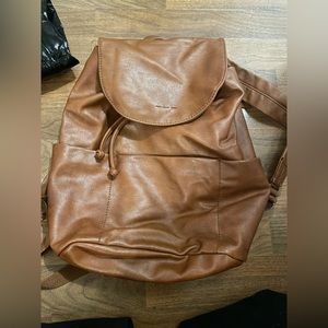Light brown faux leather backpack